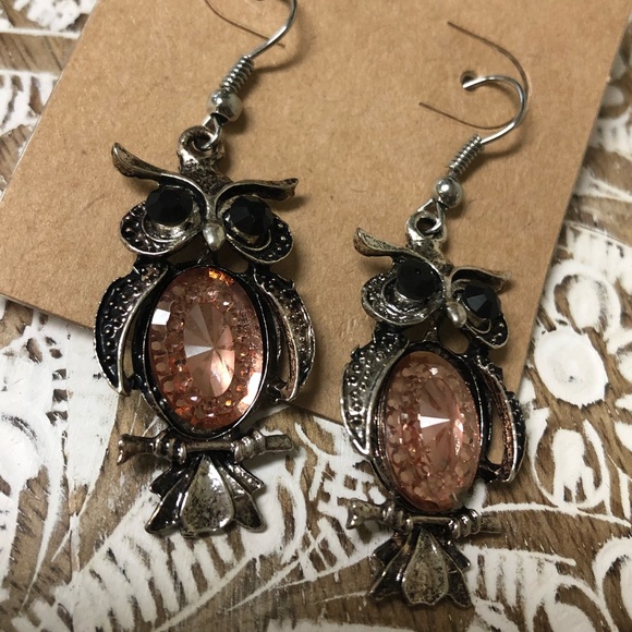 🆕NWT Pink & Silver Cute Owl Statement Earrings - Picture 7 of 8